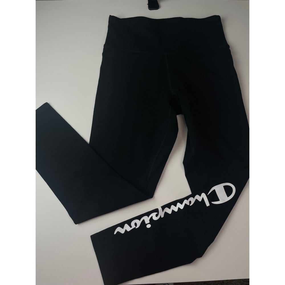 Champion‎ Womens Black Script Logo Leggings Medium M3278G Striped Athletic Pants